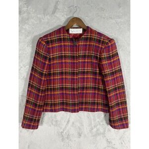 Vintage Evan Picone Blazer Womens 6 Plaid Wool Blend Colorful Made USA 80s Retro
